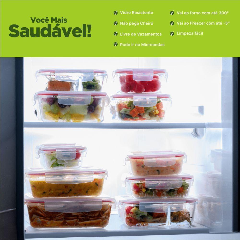 Kit Com 10 Potes De Vidro Herméticos Retangulares 640ml Marmita Ideal Invicta - 10