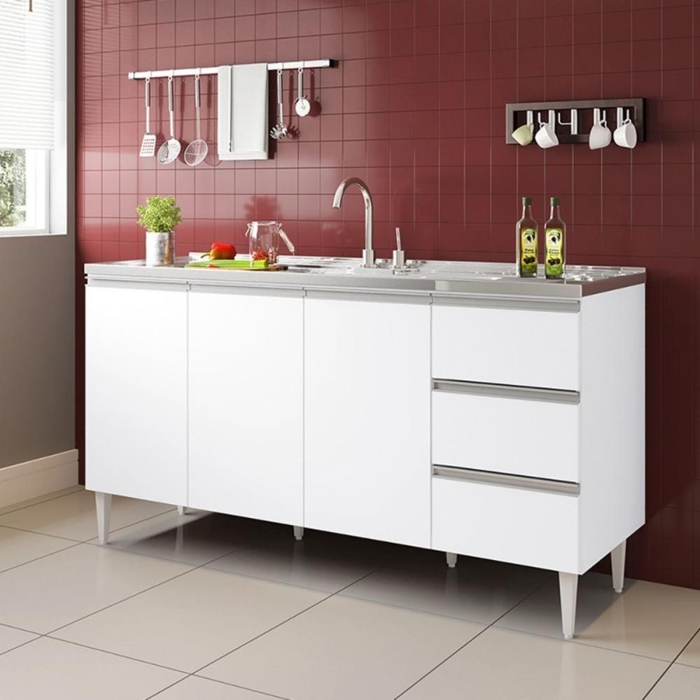 Balcão Salvador 1,60 Mt 3 Gavetas 3 Portas 100% Mdf Branco - 2