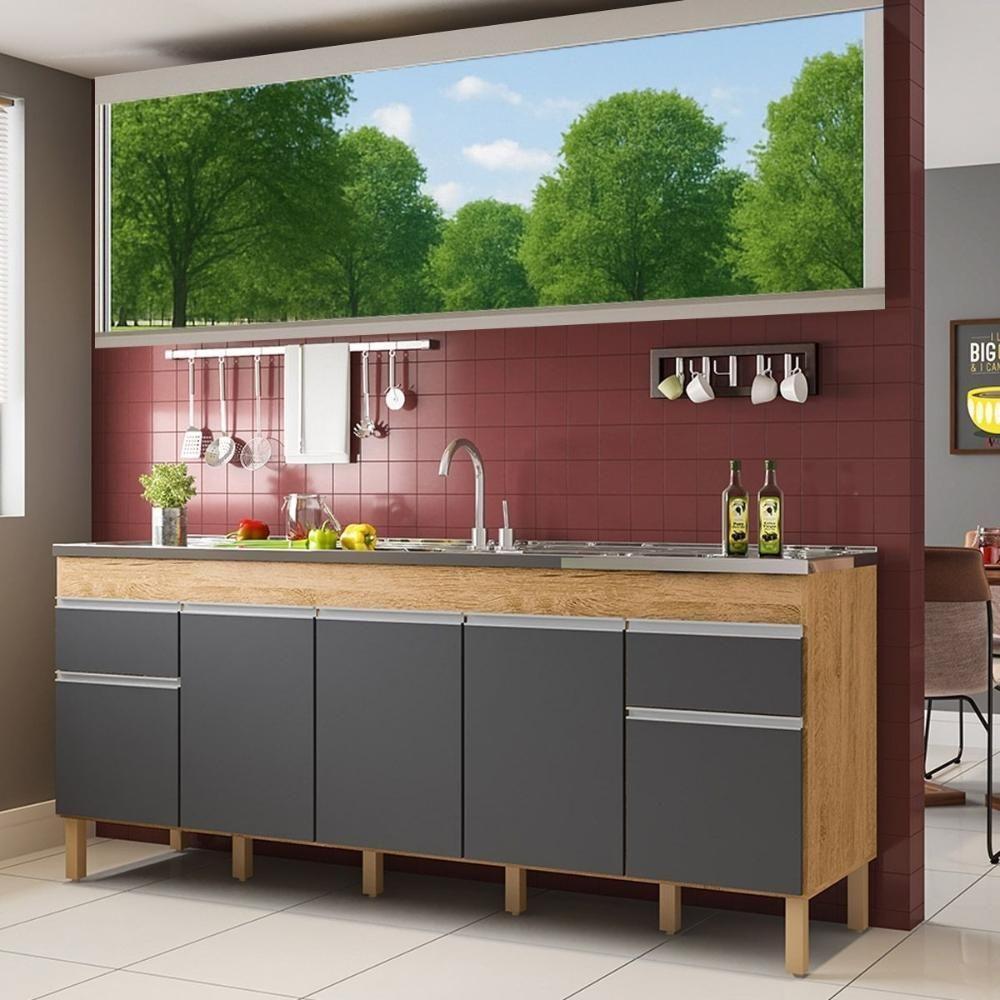 Balcão Natal 5 Portas Para Pia De 2 Mt Amêndoa Grafite - 2