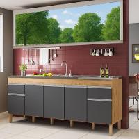 Balcão Natal 5 Portas Para Pia De 2 Mt Amêndoa Grafite - 2