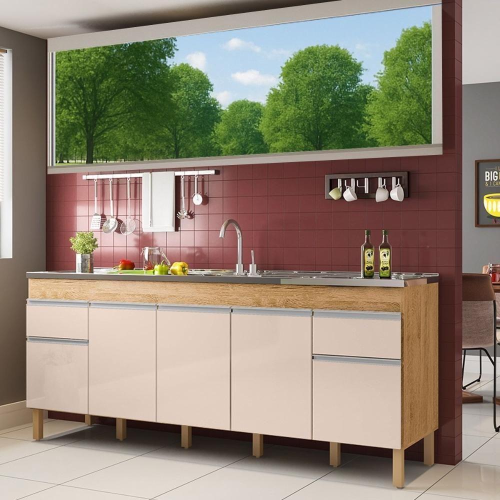 Balcão Natal 5 Portas Para Pia De 2 Mt Amêndoa Off White - 2