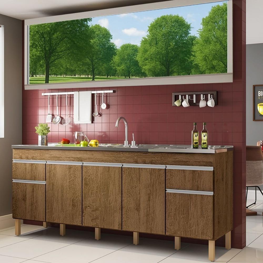 Balcão Natal 5 Portas Para Pia De 2 Mt Castanho - 2