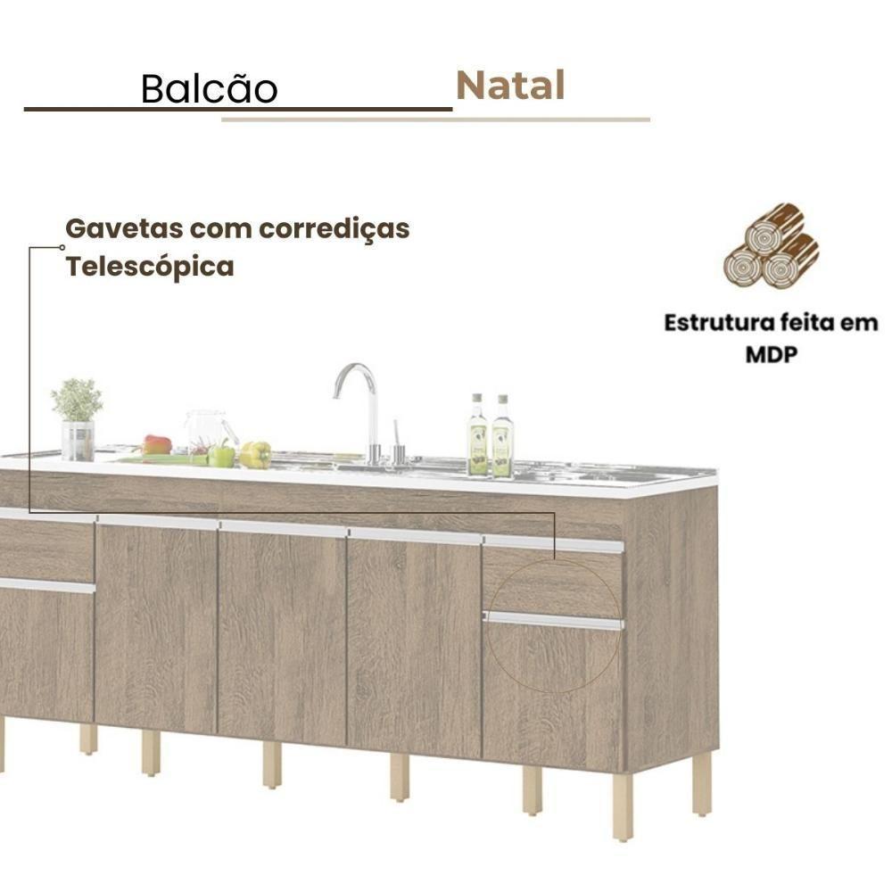 Balcão Natal 5 Portas Para Pia De 2 Mt Castanho - 3