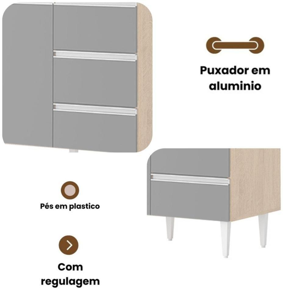 Balcão Salvador 1,60 Mt 3 Gavetas 3 Portas 100% Mdf Amêndoa Grafite - 3