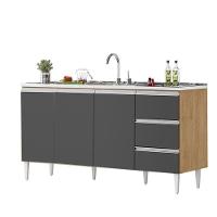 Balcão Salvador 1,60 Mt 3 Gavetas 3 Portas 100% Mdf Amêndoa Grafite - 1