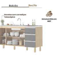 Balcão Recife 1,60 Mt - 3 Gavetas 3 Portas Amêndoa Grafite - 3