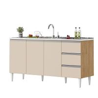 Balcão Salvador 1,60 Mt 3 Gavetas 3 Portas 100% Mdf Amêndoa Off - 1