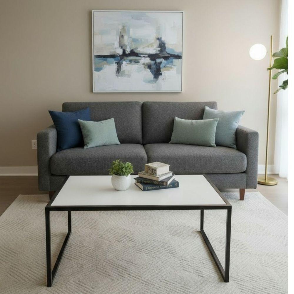 Mesa De Centro Sala De Estar Decoração Pés Em Ferro Cor:branco - 5