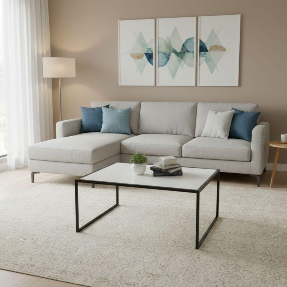 Mesa Centro Moderna Pés Ferro Escritório Quarto Funcional Cor:branco - 6