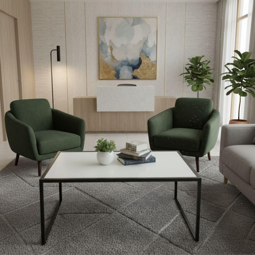 Mesinha De Centro Sala De Estar Decoração Pés Em Ferro Cor:branco - 1