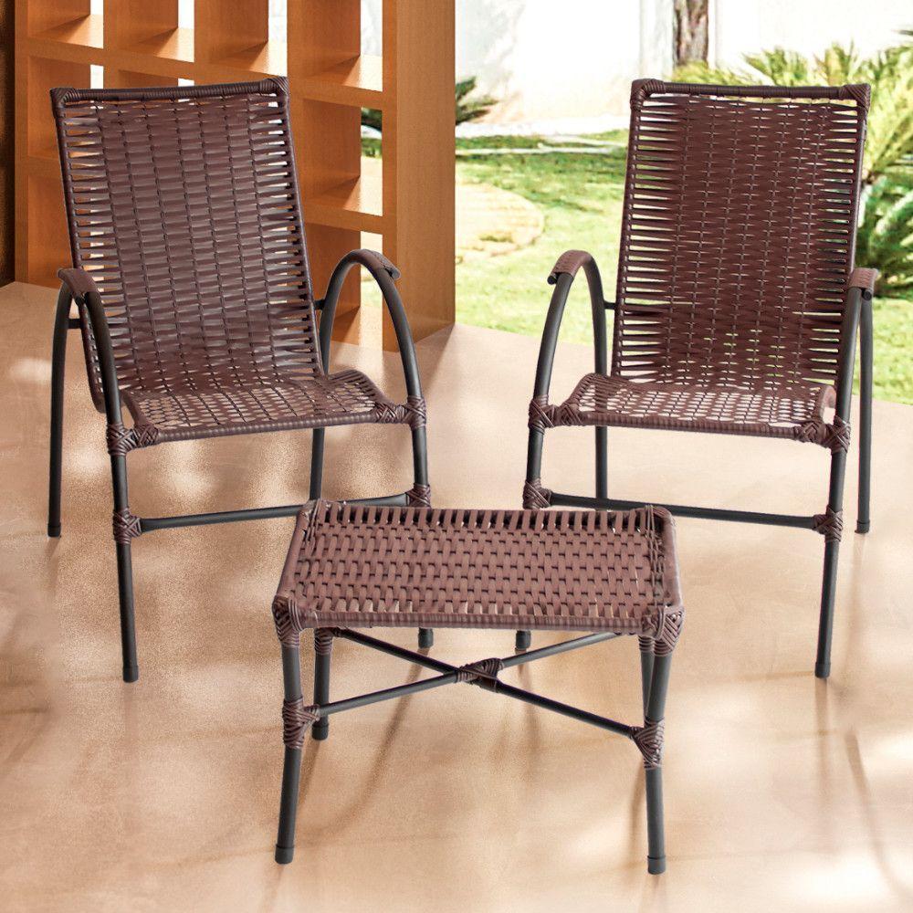 Conjunto De Mesa De Centro E 2 Cadeiras ônix área Externa Tabaco - 1