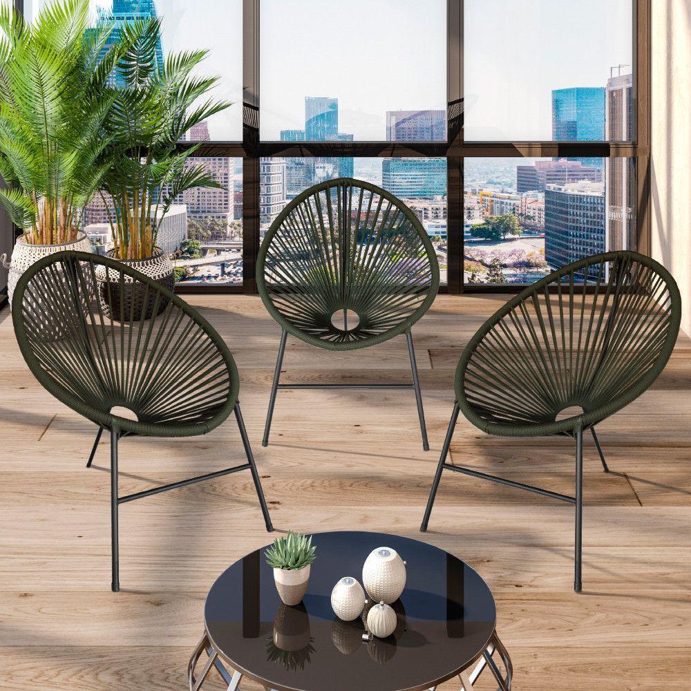 Conjunto 3 Cadeiras Para Area Externa Acapulco Aço Carbono Verde - 1
