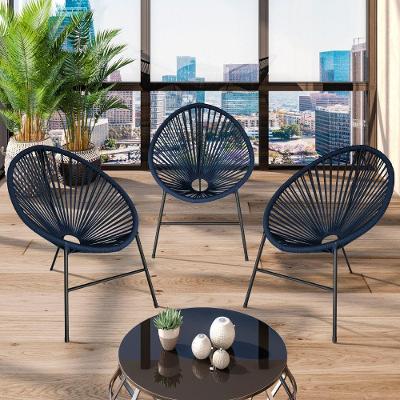 Conjunto 3 Cadeiras Para Area Externa Acapulco Aço Carbono Azul