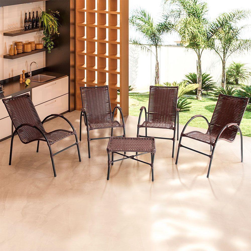 Conjunto De Mesa De Centro 4 Cadeiras ônix Para área Externa Tabaco - 1