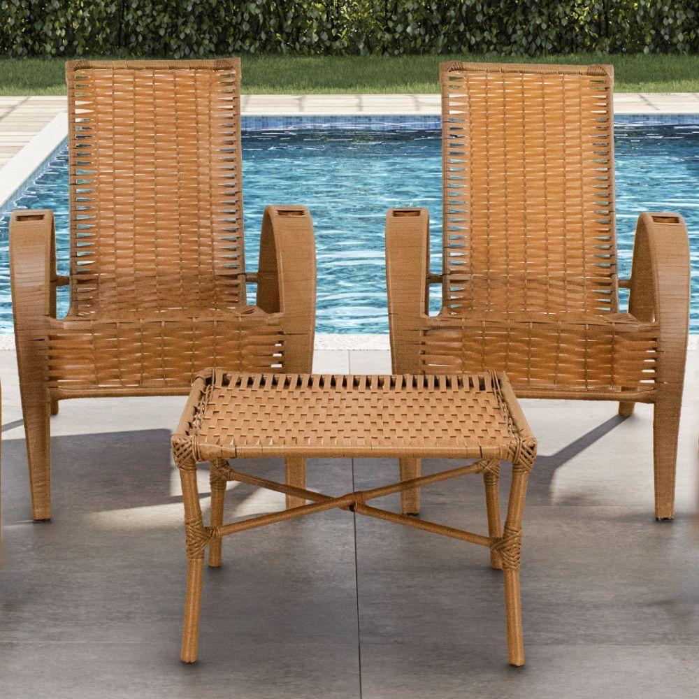 Conjunto De Mesa De Centro E 2 Cadeiras Vitória Para área Caramelo - 1