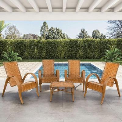 Conjunto Mesa De Centro 4 Cadeiras Vitória área Externa Caramelo