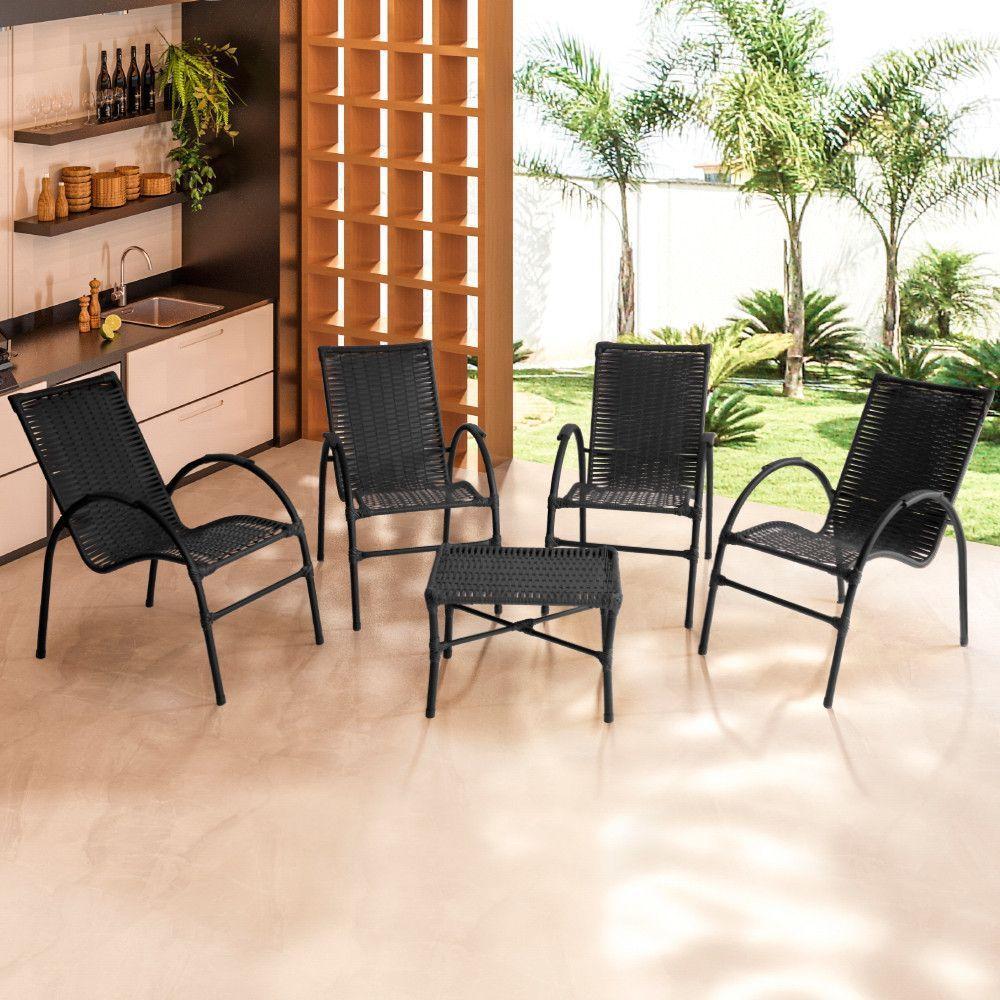 Conjunto De Mesa De Centro 4 Cadeiras ônix Para área Externa Preto - 1