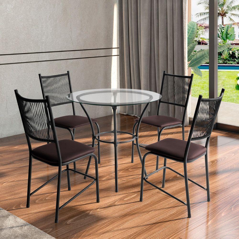 Conjunto Mesa Com 4 Cadeiras Lugo Para Cozinha Ou Jantar Preto/marrom - 1
