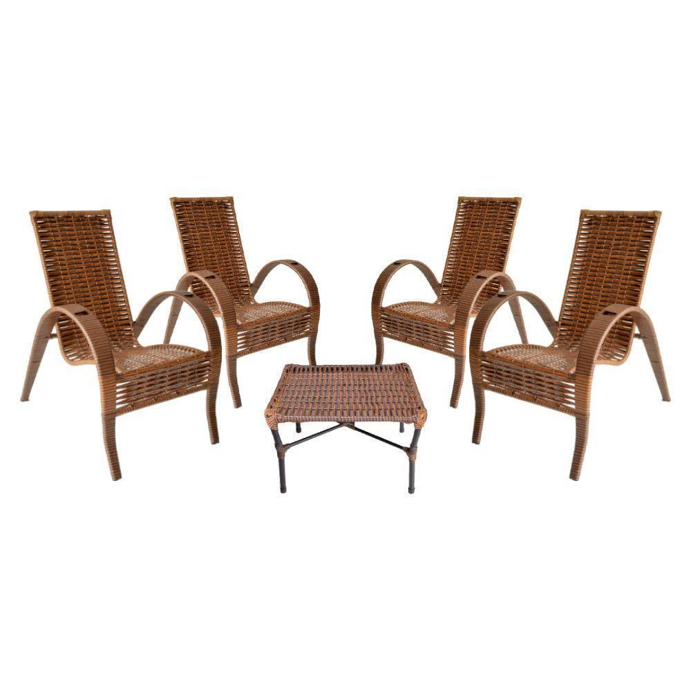 Conjunto Mesa De Centro 4 Cadeiras Vitória área Externa Argila - 1