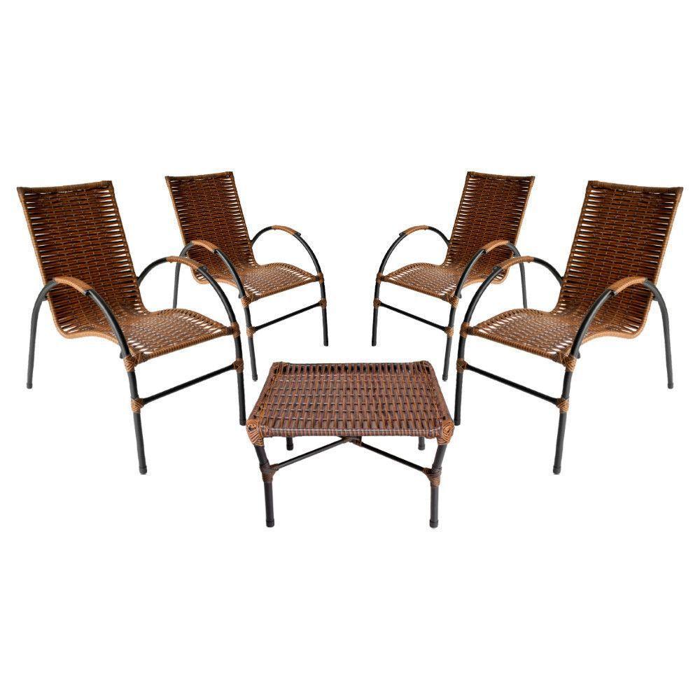 Conjunto De Mesa De Centro 4 Cadeiras ônix Para área Externa Argila - 1