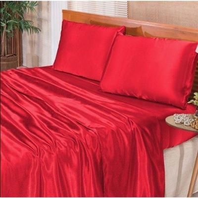 Jogo De Cama Lençol Cetim Queen Romantic 04 Peças - 100% Poliéster - Vermelho