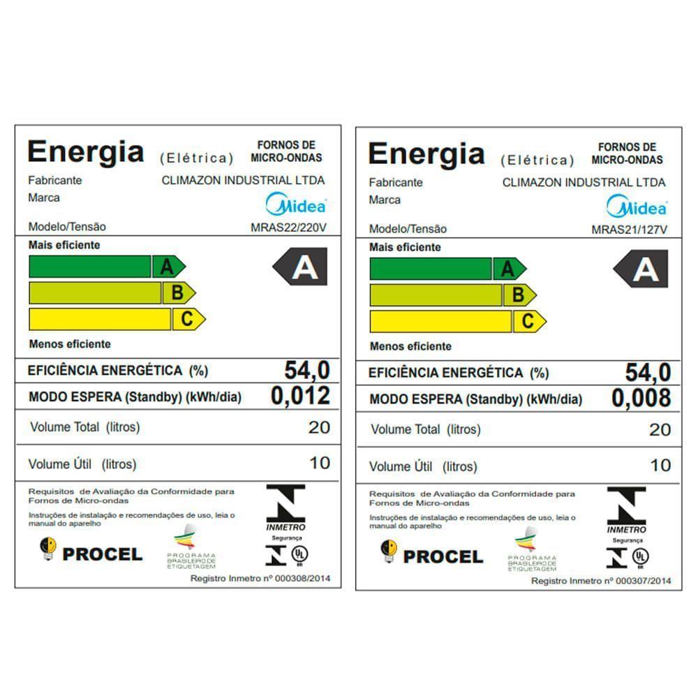 Micro-ondas 20l Branco Porta Preta Minuto Fácil Midea Mras22 - 220v - 8