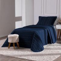 Cobre Leito Bordado 400 Fios Heitor Solteiro 100% Poliéster - Azul Marinho - 2