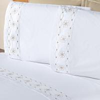 Jogo De Cama Damasco King 4 Peças 100% Poliéster 200 Fios - Branco/bege - 3