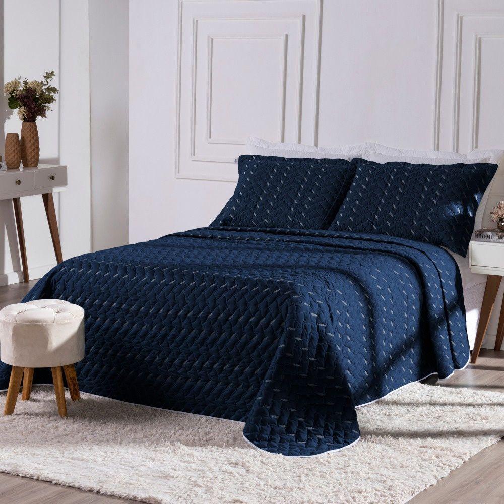 Cobre Leito Bordado 400 Fios Heitor Casal King 100% Poliéster - Azul Marinho - 2