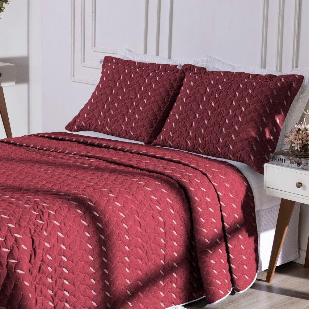 Cobre Leito Bordado 400 Fios Heitor Casal King 100% Poliéster - Vermelho - 3