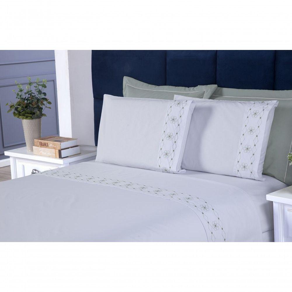 Jogo De Cama Damasco King 4 Peças 100% Poliéster 200 Fios - Branco/cinza - 3