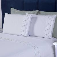 Jogo De Cama Damasco Queen 4 Peças 100% Poliéster 200 Fios - Branco/cinza - 1