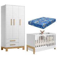 Berço Americano 4300 Mini Cama Fantasia E Guarda Roupa Infantil Q Encanto Slim 4340 Branco Acetinado Com Colchão - 1