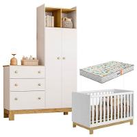 Berço Americano 4315 Mini Cama E Guarda Roupa Com Cômoda Q Encanto Slim 4970 Branco Acetinado Com Colchão Gazin – Qmovi - 1