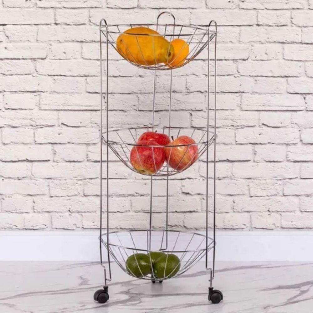 Fruteira Tripla De Chão Aço Cromado Premium 69cm - Araminas - 6