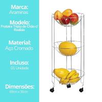 Fruteira Tripla De Chão Aço Cromado Premium 69cm - Araminas - 5