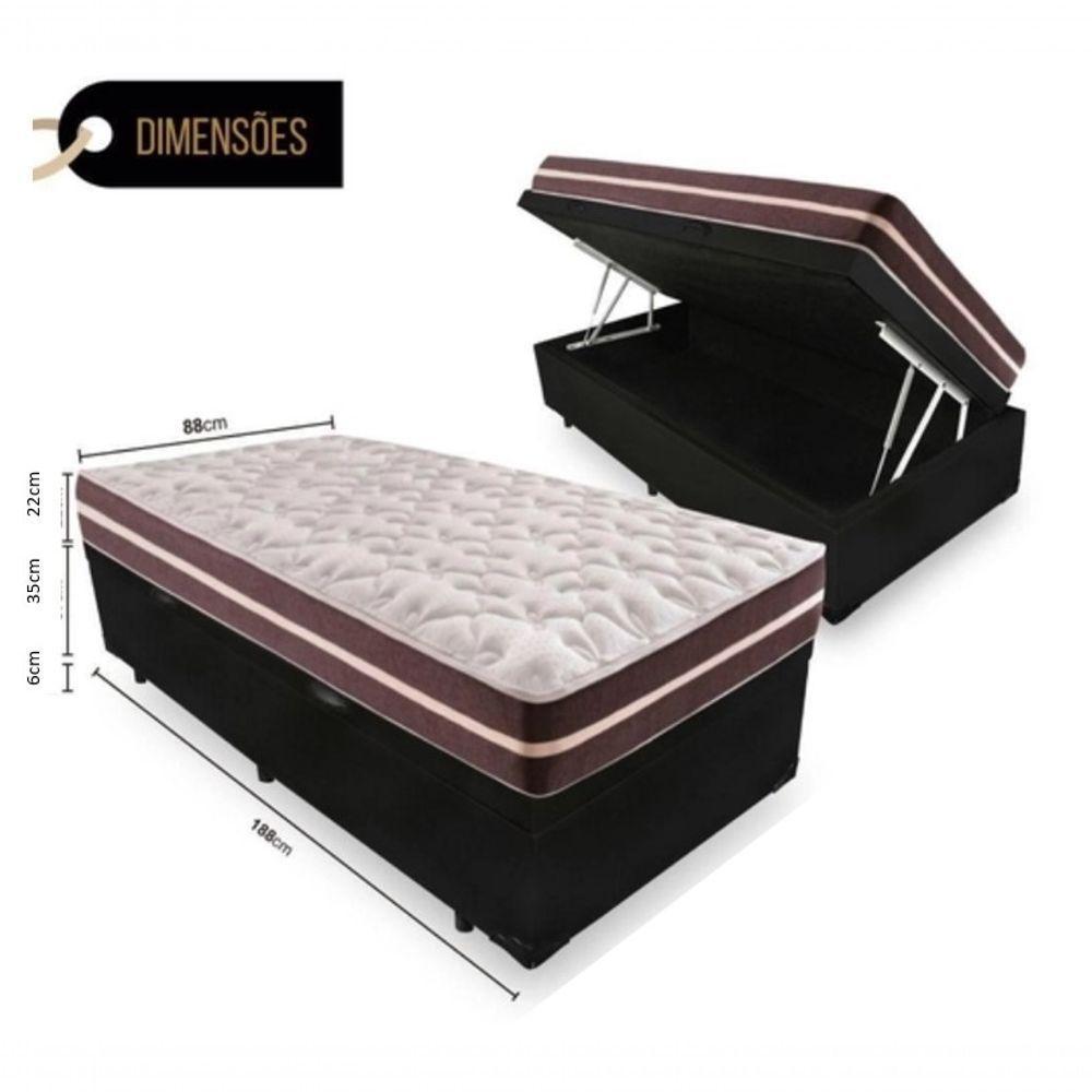 Cama Box Baú Solteiro 88 Tecido Sintético Preto Com Colchão Little Angel Mola Superlastic - 2