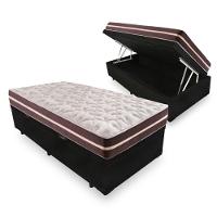 Cama Box Baú Solteiro 88 Tecido Sintético Preto Com Colchão Little Angel Mola Superlastic - 1