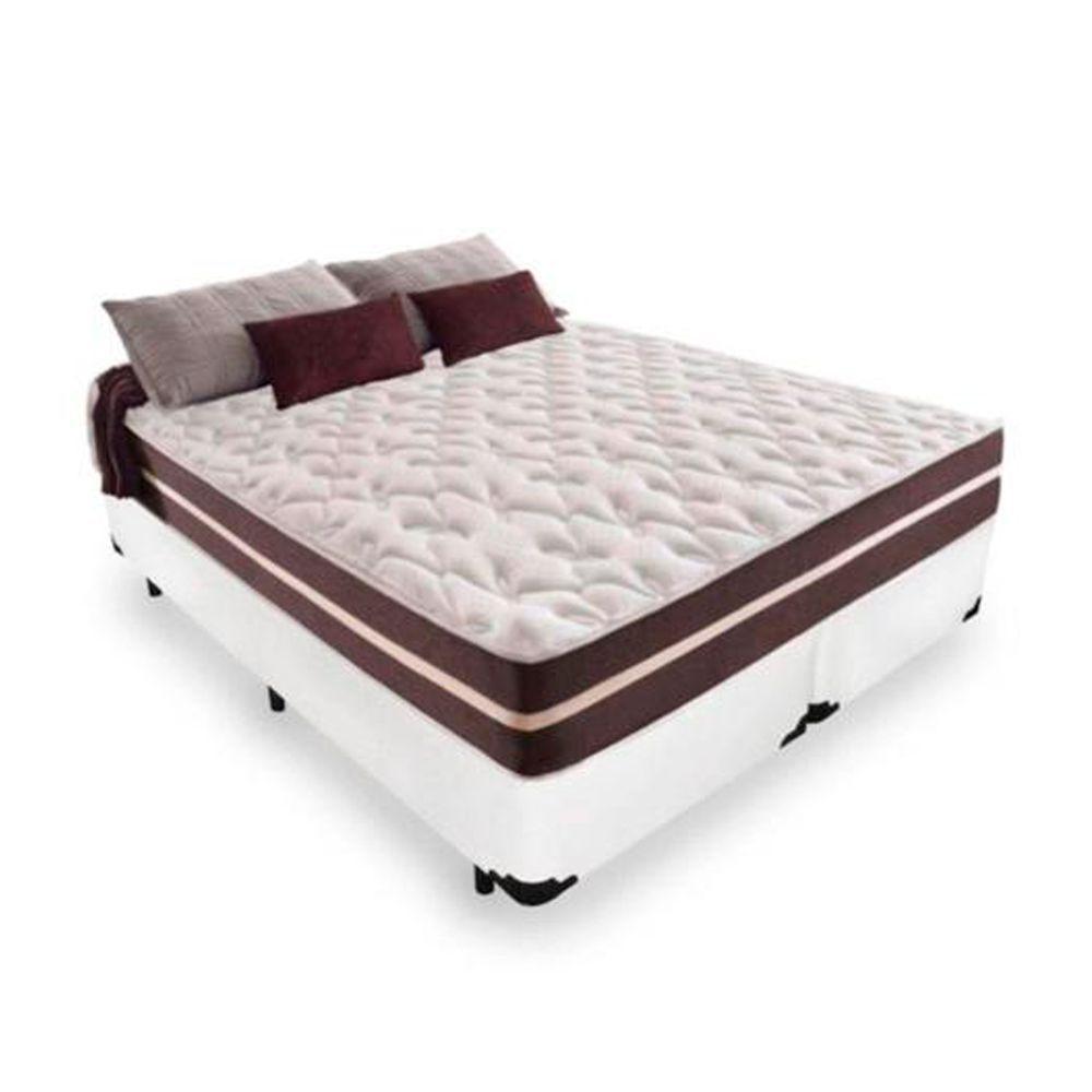 Cama Box Queen 158 Tecido Sintético Branco Com Colchão Little Angel Mola Superlastic - 1