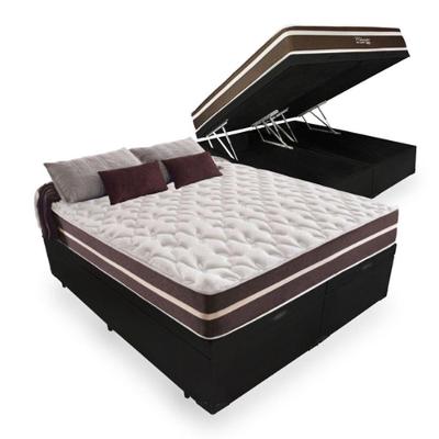 Cama Box Baú Casal 138 Bipartido Tecido Sintético Preto Com Colchão Little Angel Mola Superlastic