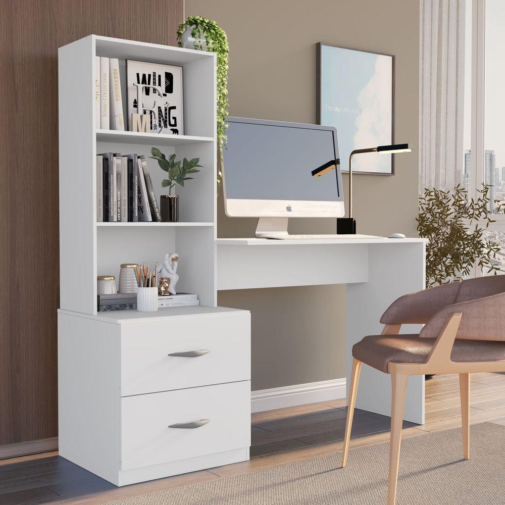 Escrivaninha Com 2 Prateleiras E 2 Gavetas Compacto ônix - 1