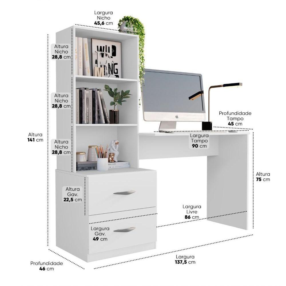 Escrivaninha Com 2 Prateleiras E 2 Gavetas Compacto ônix - 4