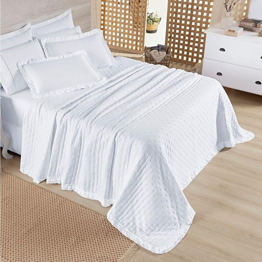 Cobre Leito Casal Micropercal 200 Fios Com Babado Malvinni Branco - 3 Peças - 2