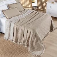 Cobre Leito Queen Micropercal 200 Fios Com Babado Malvinni Caqui - 3 Peças - 3