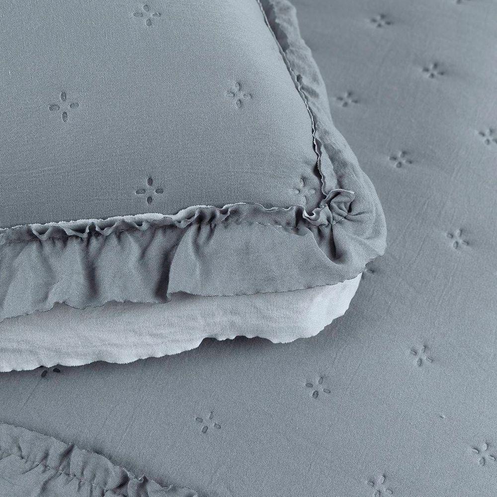 Cobre Leito Queen Micropercal 200 Fios Com Babado Malvinni Cinza - 3 Peças - 3