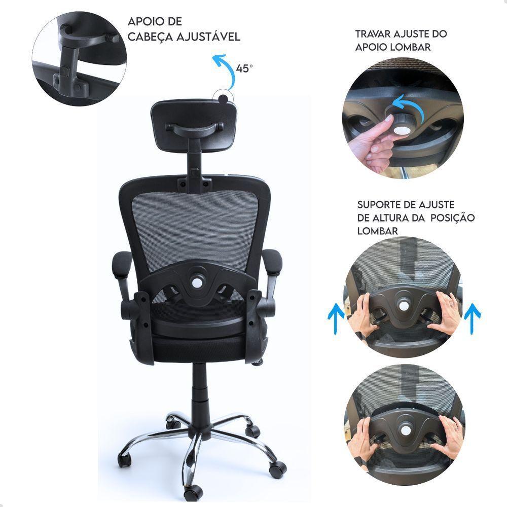 Cadeira De Escritorio Presidente Giratória Ergonômica Mesh - 5