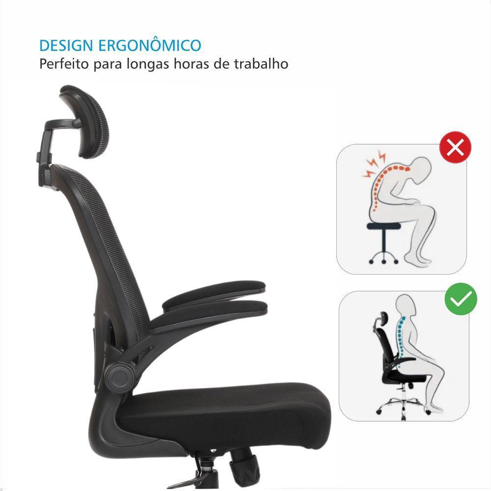 Cadeira De Escritorio Presidente Giratória Ergonômica Mesh - 6