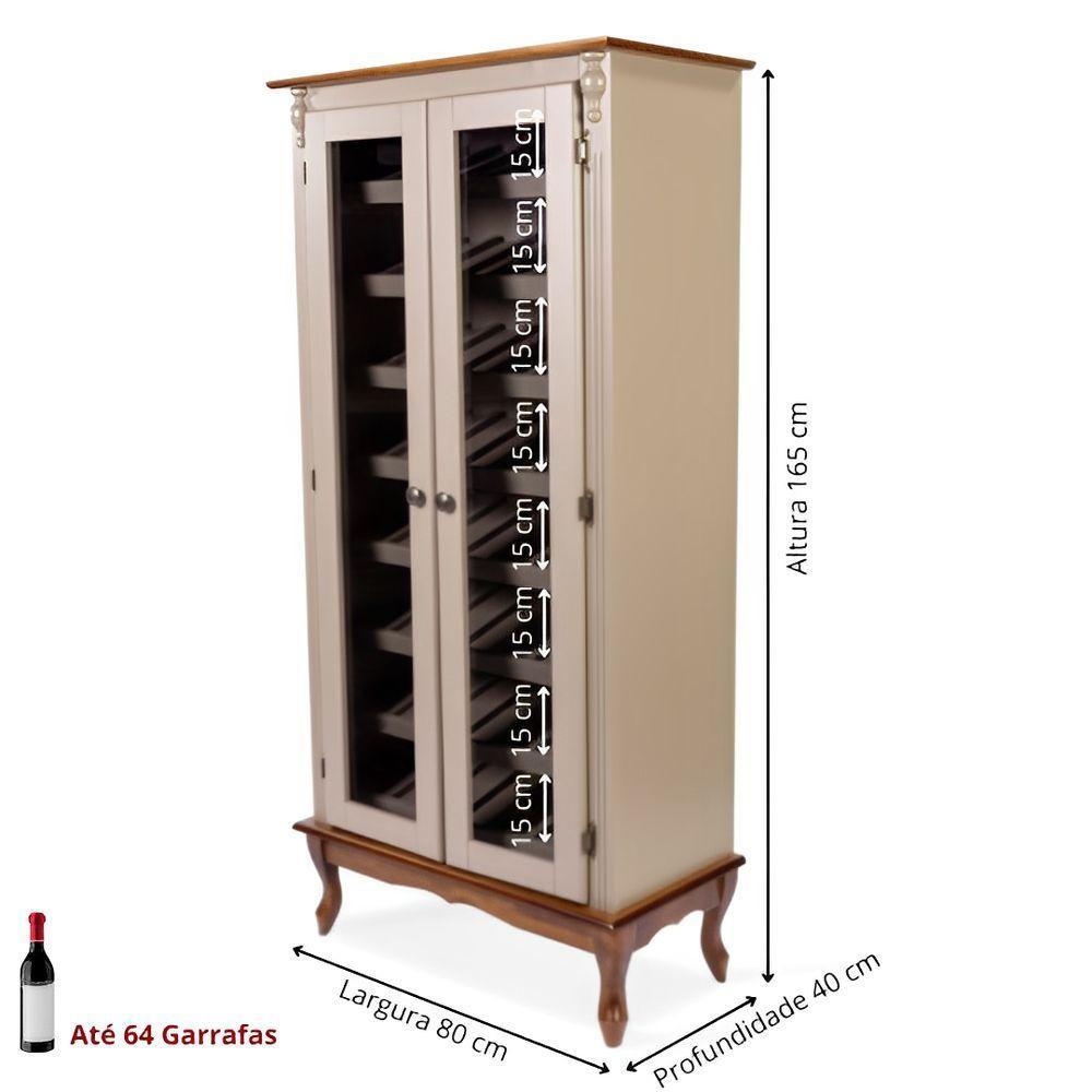 Adega Colonial Para Vinho Com 2 Portas De Vidro Fumê E Pés Luiz Xv - Amêndoa Com Tampo E Base Imbuia Glazer - 5