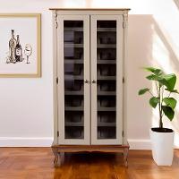 Adega Colonial Para Vinho Com 2 Portas De Vidro Fumê E Pés Luiz Xv - Amêndoa Com Tampo E Base Imbuia Glazer - 1