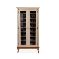 Adega Colonial Para Vinho Com 2 Portas De Vidro Fumê E Pés Luiz Xv - Amêndoa Com Tampo E Base Imbuia Glazer